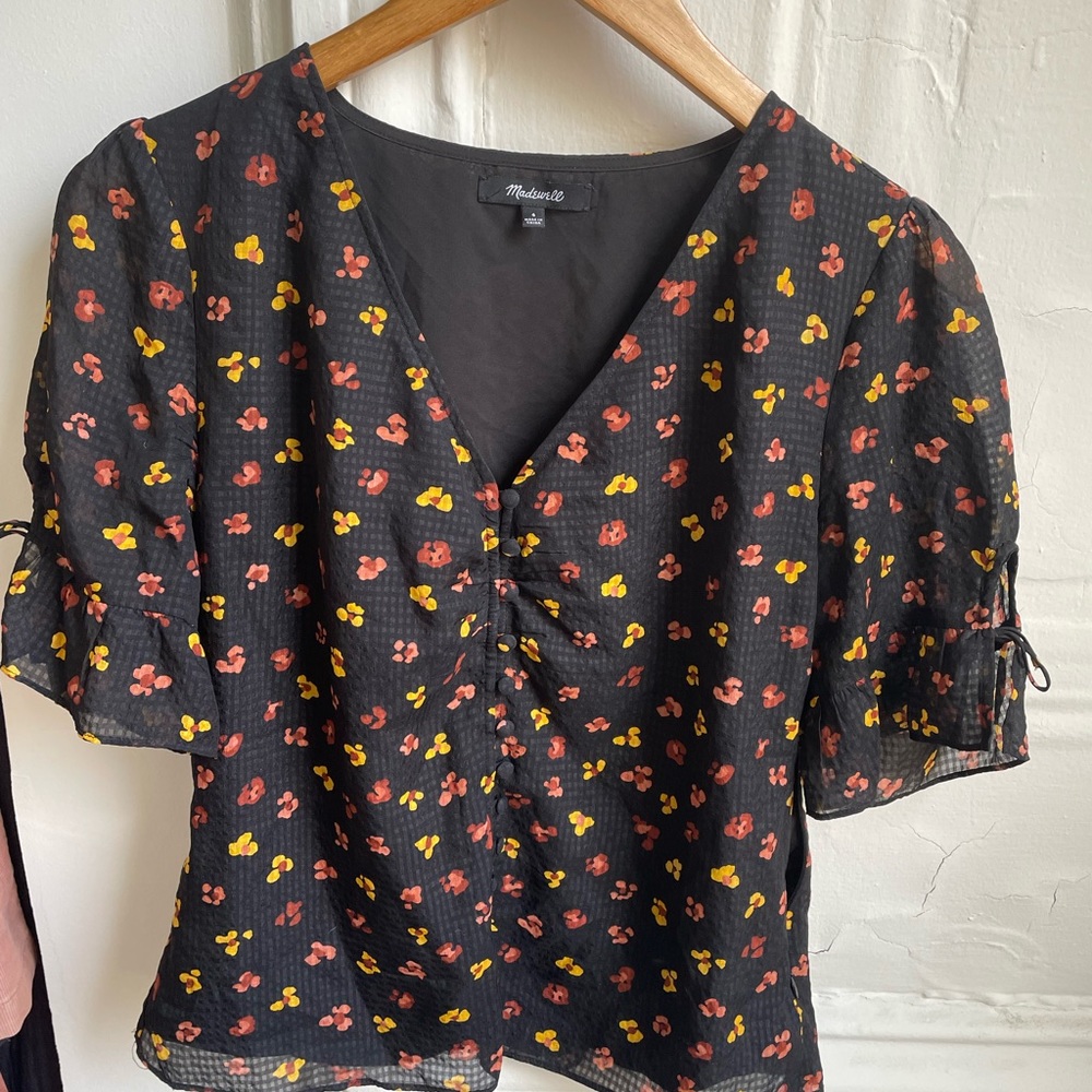 Madewell Silk Blouse Floral Cheetah